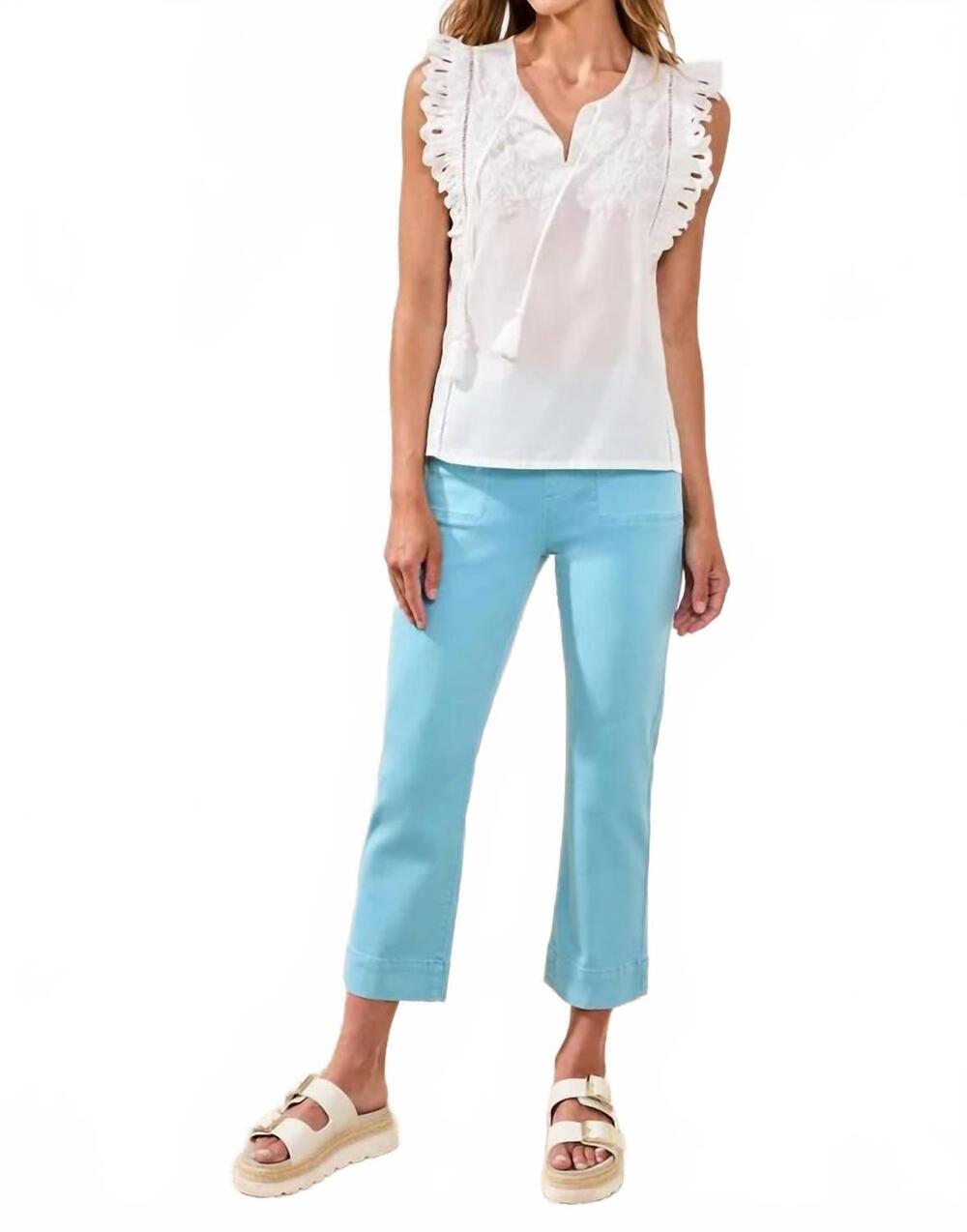 NEW MB BY TRIBAL frill sleeve blouse with embroidery in ocean pearl